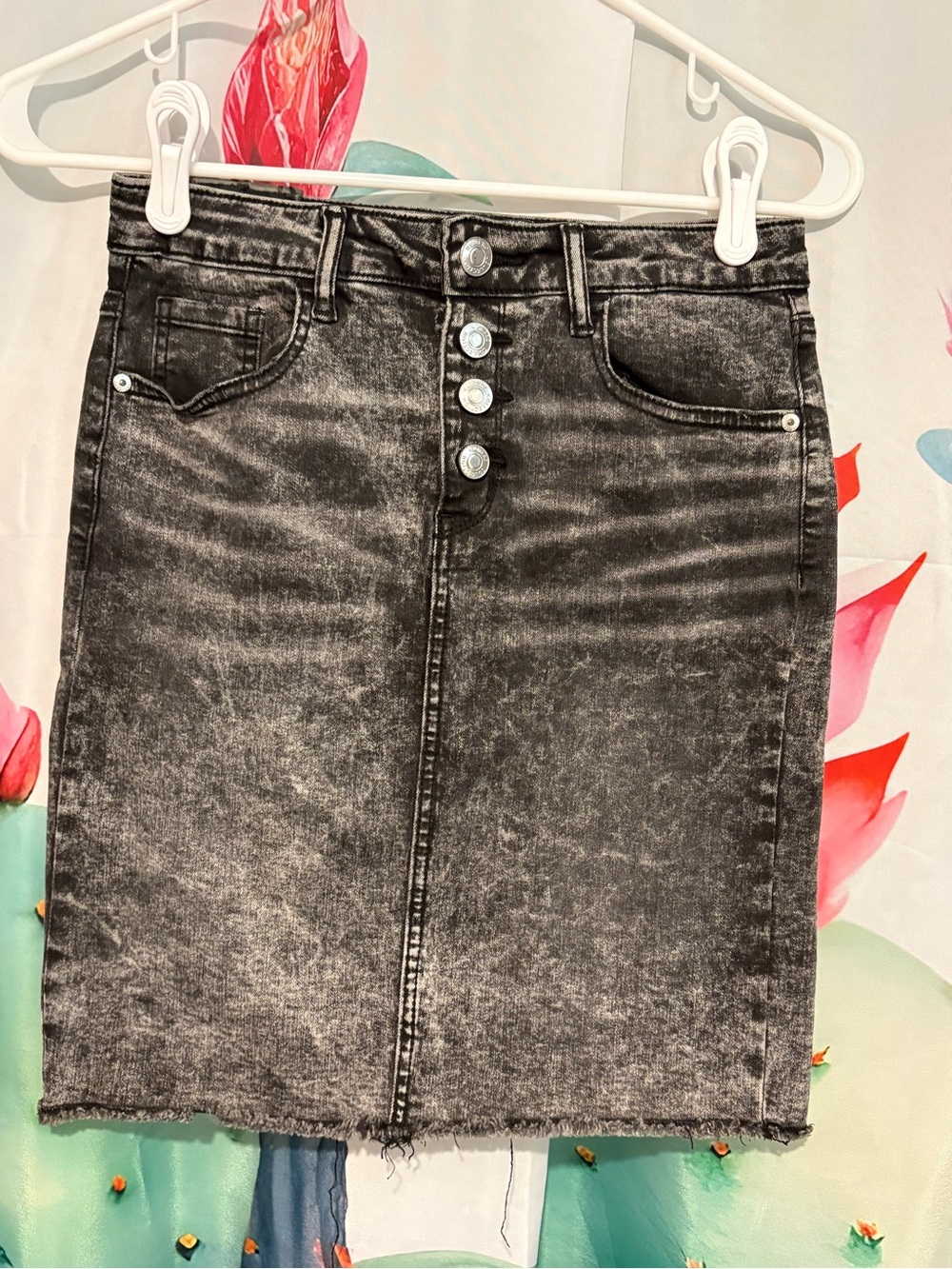 Numero Shiloh Women's High Rise Acid Wash Black Denim Mini Skirt Sz 26 Y2K